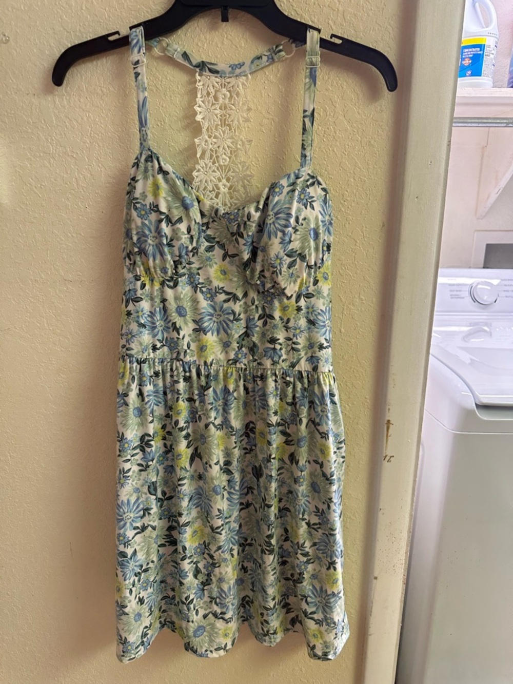 No Boundaries Floral Lace-Back Sundress in Blue and Yellow